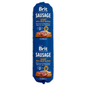 BRIT PREMIUM SAUSAGE BEEF FISH SPORT konservi suņiem Liellops, zivis 800g